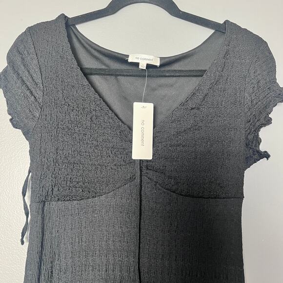 ✨NWT NO COMMENT Women’s Black Maxi Dress Lg Short Sleeve Smocked Bodice Goth - Picture 3 of 6